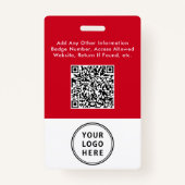 Business Logo QR Code Medewerker Foto-ID Rood Badge (Achterkant)