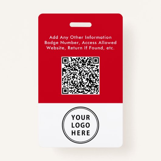 Business Logo QR Code Medewerker Foto-ID Rood Badge (Achterkant)
