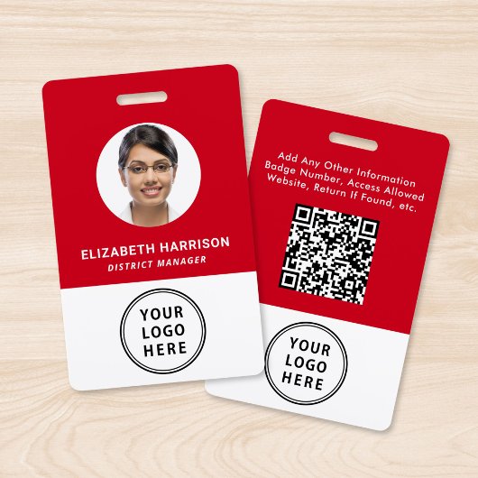 Business Logo QR Code Medewerker Foto-ID Rood Badge