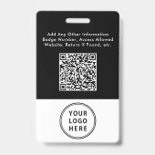 Business Logo QR Code Medewerker Foto-ID Zwart Badge (Achterkant)
