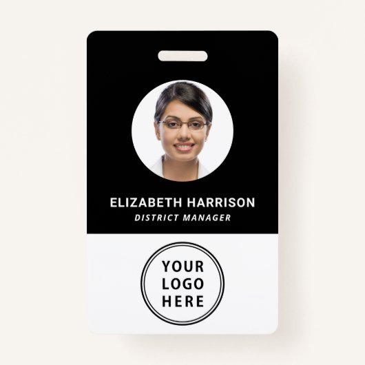 Business Logo QR Code Medewerker Foto-ID Zwart Badge (Voorkant)