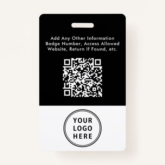 Business Logo QR Code Medewerker Foto-ID Zwart Badge (Achterkant)