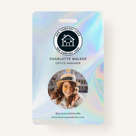 Business Logo QR Code Medewerker Holografische Fot Badge (Voorkant)