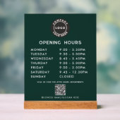 Business Logo QR Code Opening Hours Green Acryl Bord (Neutraal)