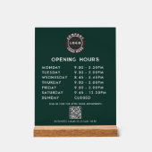 Business Logo QR Code Opening Hours Green Acryl Bord (Voorkant)