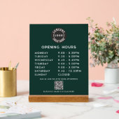 Business Logo QR Code Opening Hours Green Acryl Bord (Huwelijk)