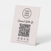 Business Logo QR Code Pink Tabletop Reclamebord Met Voetstuk (Voorkant)