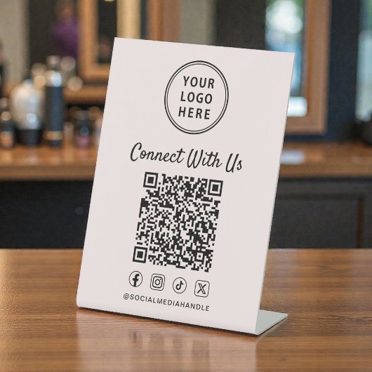 Business Logo QR Code Pink Tabletop Reclamebord Met Voetstuk