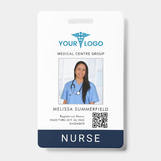 Business Logo QR Code Registered Nurse Photo ID Badge (Voorzijde)