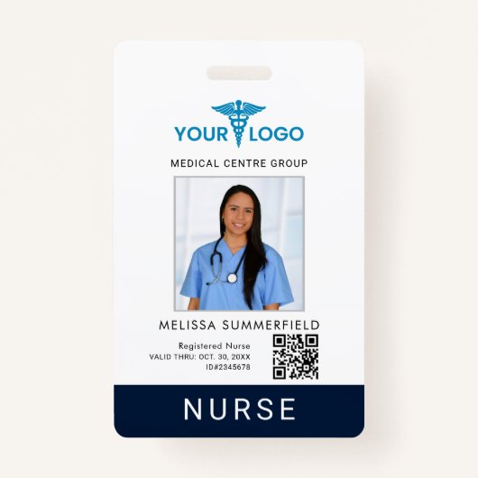 Business Logo QR Code Registered Nurse Photo ID Badge (Voorkant)