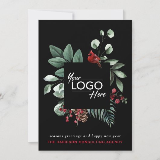 Business Logo QR Code Rood Kardinaal Kerst Zwart Feestdagenkaart (Voorkant)