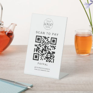 Business Logo QR Code Scan om Chic Modern te betal Reclamebord Met Voetstuk