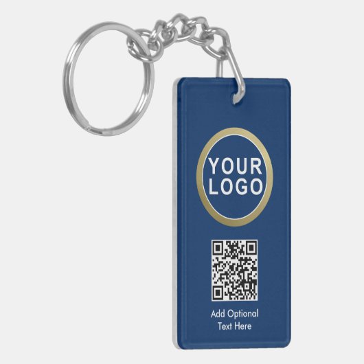 Business Logo QR Code Sleutelhanger | Blauw (Voorkant Links)