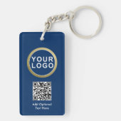 Business Logo QR Code Sleutelhanger | Blauw (achterkant)