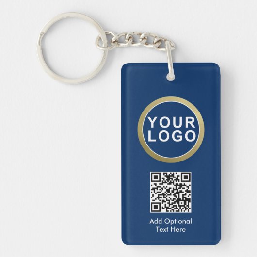 Business Logo QR Code Sleutelhanger | Blauw (Voorkant)