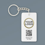 Business Logo QR Code Sleutelhanger | Zwart wit<br><div class="desc">Elegant Business Logo QR Code Sleutelhanger | Zwart wit. Pas aan met uw aangepaste logo en tekst.</div>