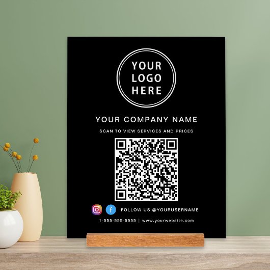 Business Logo QR Code Social Media Black Acryl Bord
