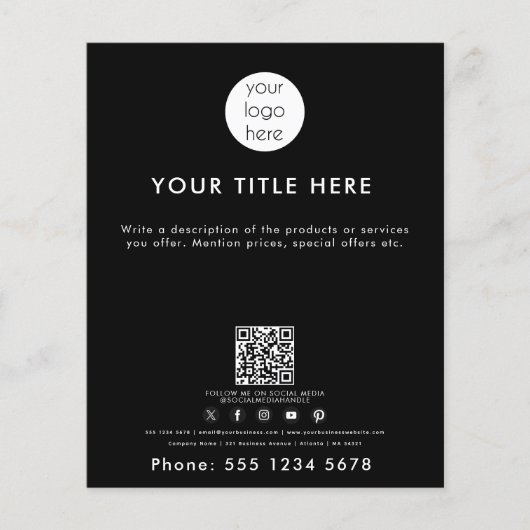 Business Logo QR Code Social Media Black Flyer (Voorkant)