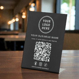 Business Logo QR Code Social Media Black Reclamebord Met Voetstuk