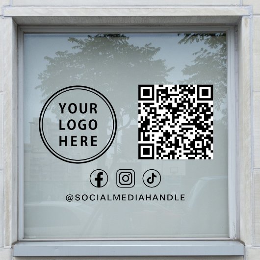 Business Logo QR Code Social Media Horizontal Raamsticker