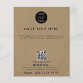 Business Logo QR Code Social Media Kraft Brown Flyer (Voorkant)