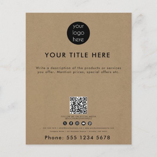 Business Logo QR Code Social Media Kraft Brown Flyer (Voorkant)