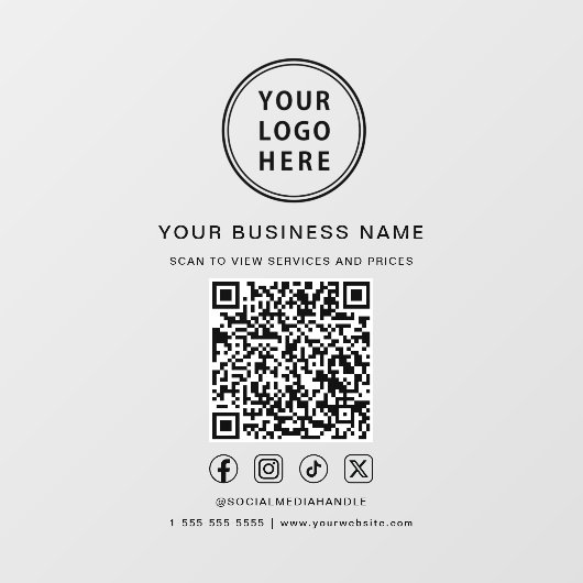 Business Logo QR Code Social Media Raamsticker (Vel)