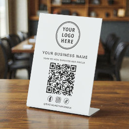 Business Logo QR Code Social Media Reclamebord Met Voetstuk