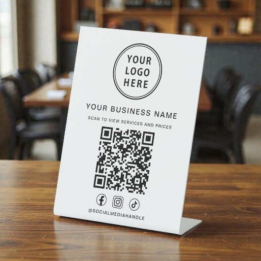 Business Logo QR Code Social Media Reclamebord Met Voetstuk