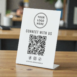 Business Logo QR Code Tabletop Reclamebord Met Voetstuk