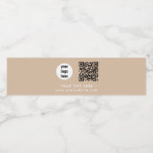 Business Logo QR Code Text Website Beige Customer Waterfles Etiket (Enkel label)