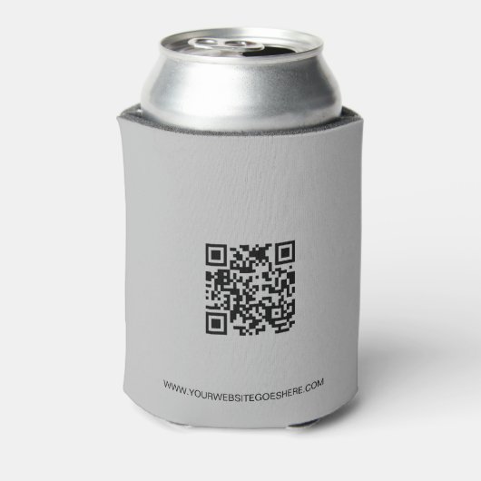 Business logo QR code website Grijs op maat Blikjeskoeler (Blikje Achterkant)