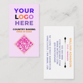 Business Logo & QR Code | White & Pink Bakery Visitekaartje