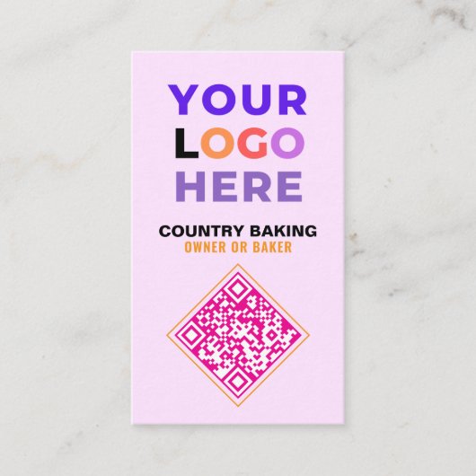 Business Logo & QR Code | White & Pink Bakery Visitekaartje (Voorkant)