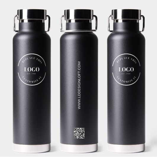 Business Logo QR code zwart Handelsbeurs weggeefac Waterfles
