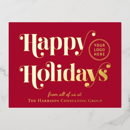 Business Logo Red Christmas Gold Folie Feestdagen Briefkaart (Voorkant)