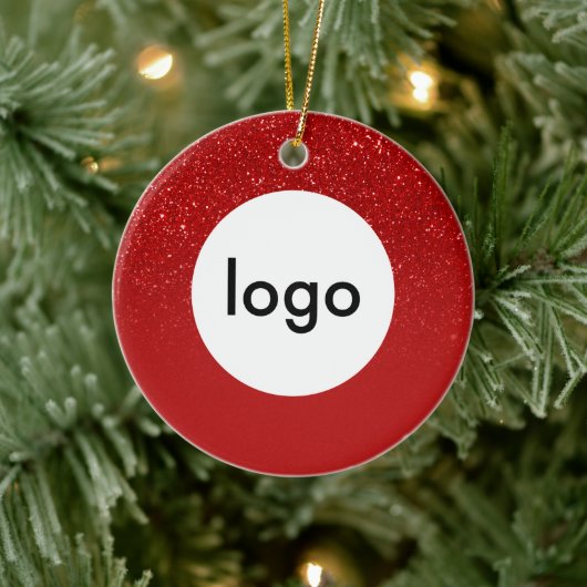 Business Logo Red Glitter Keramisch Ornament (Boom)