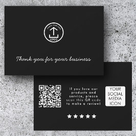 Business Logo Review Link QR Code Thank You Black Bedankkaart