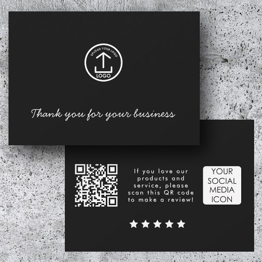 Business Logo Review Link QR Code Thank You Black Bedankkaart