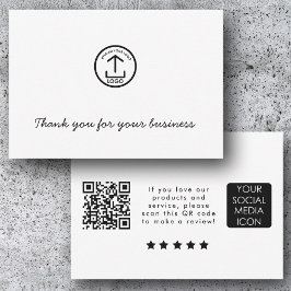 Business Logo Review Link QR Code Thank You White Bedankkaart