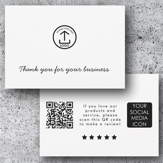 Business Logo Review Link QR Code Thank You White Bedankkaart