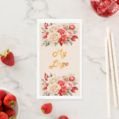 Business logo rode ivoren bloemen crème beige servet (Insitu)