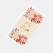 Business logo rode ivoren bloemen crème beige servet (Hoek)