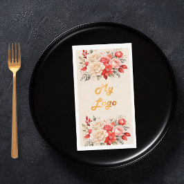 Business logo rode ivoren bloemen crème beige servet