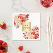 Business logo rode ivoren bloemen wit servet (Insitu)