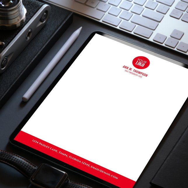 Business Logo Rood en Wit Eenvoudig Briefhoofd (Red and white business stationery letterhead. )