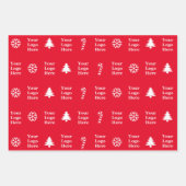 Business Logo Rood Wit Kerstbomen Candy Cane Inpakpapier Vel (Voorkant 3)