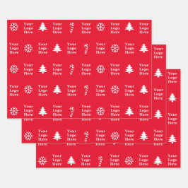 Business Logo Rood Wit Kerstbomen Candy Cane Inpakpapier Vel