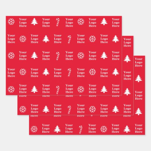 Business Logo Rood Wit Kerstbomen Candy Cane Inpakpapier Vel (Set)