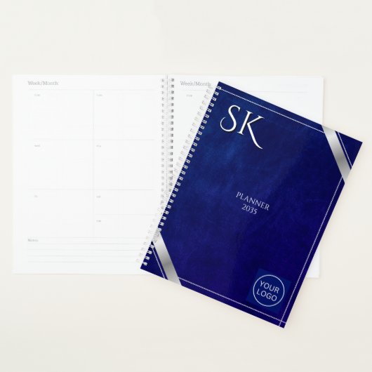 Business Logo Royal Blue Leather 2026 Custom Planner (Display)